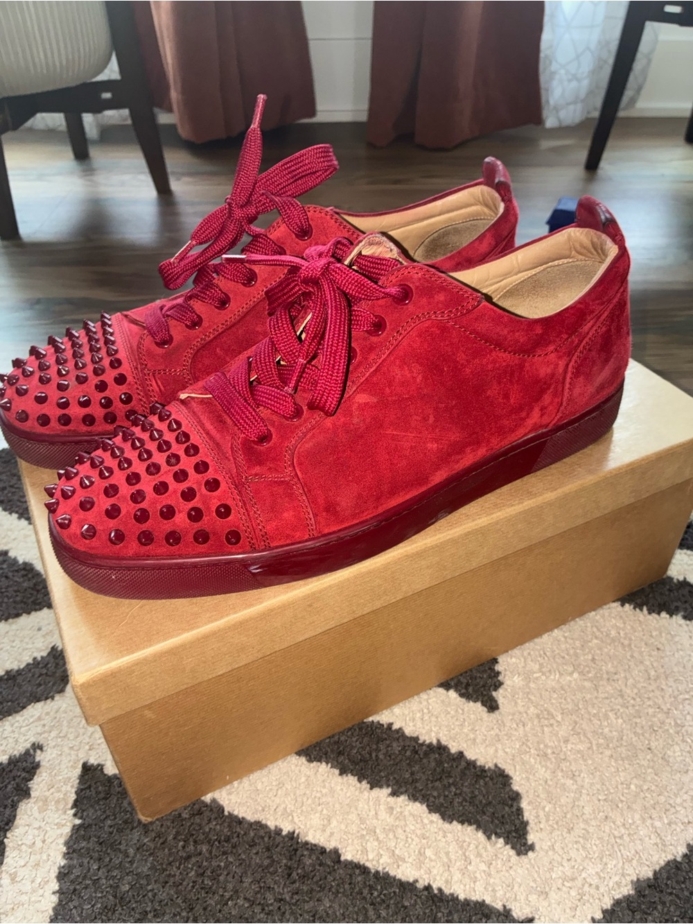 Christian Louboutin Louis Junior Spikes (Red Suede)